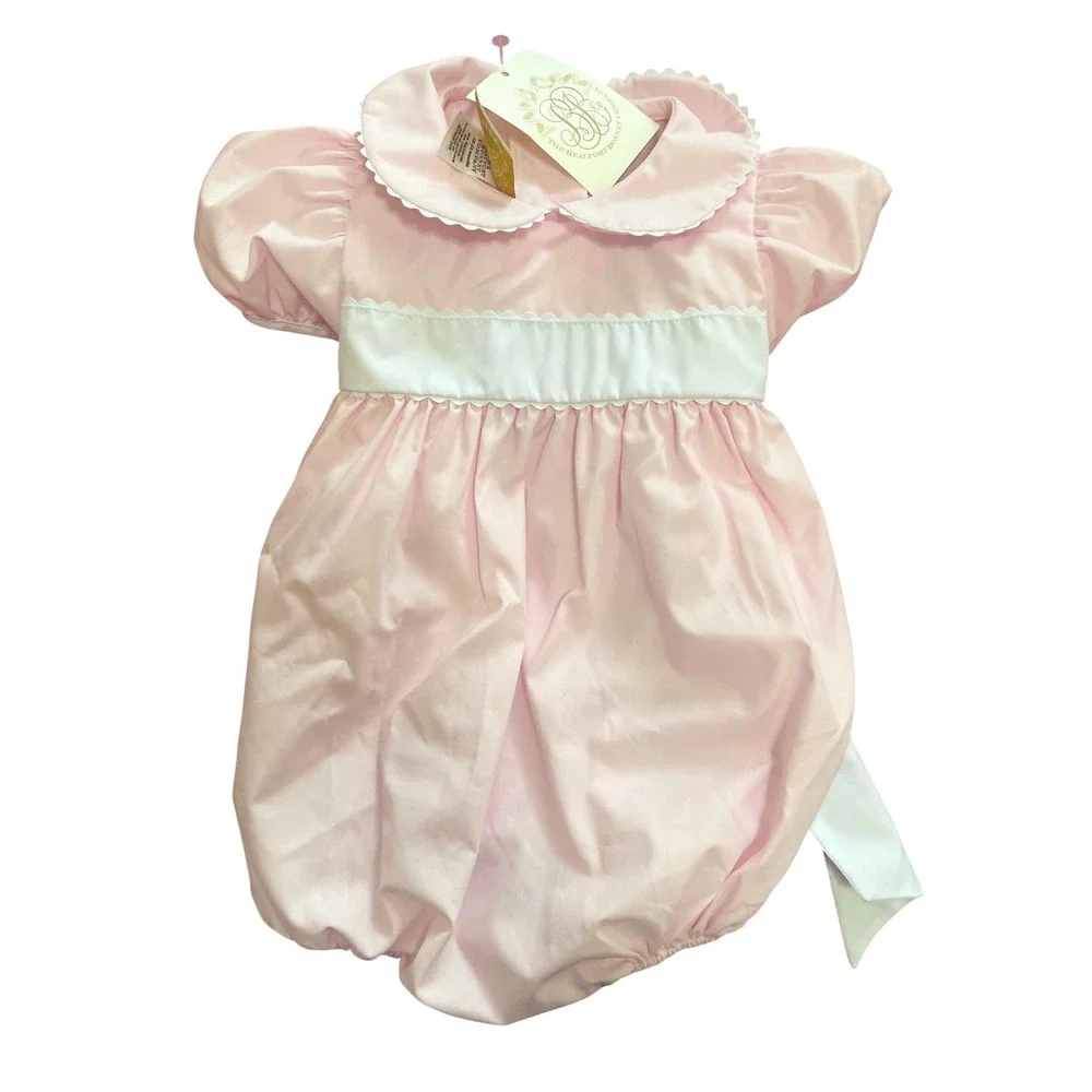 The Beaufort Bonnet Company Cindy Lou Sash Bubble Palm Beach Pink White 18-24M